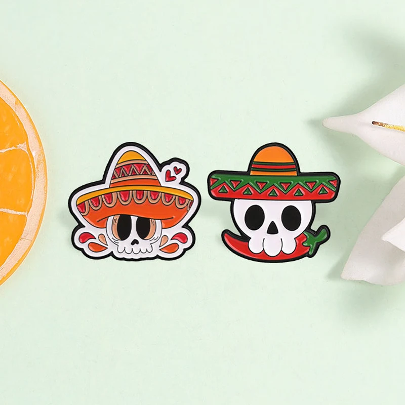 Mexican Day of the Dead Enamel Pins Cinco De Mayo Calavera Sugar Skull Sombrero Brooches Día de los Muertos Halloween Badge Jewe
