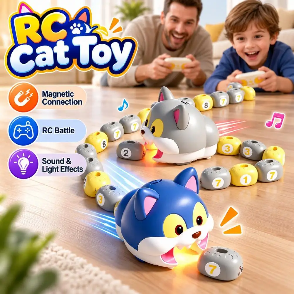RC Magnetic Eating Cat Toy Energy Beans Catching Game Competitive Battle Toys Math Educational Toy Interactive Family Game