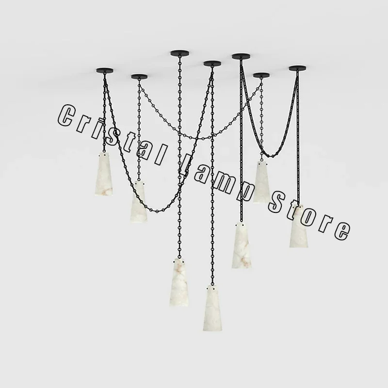 Modern Design 5-Light Vintage Alabaster Pendant Light Luxury Marble Long Line Hanging Chandeliers For Dining Room Kitchen Island