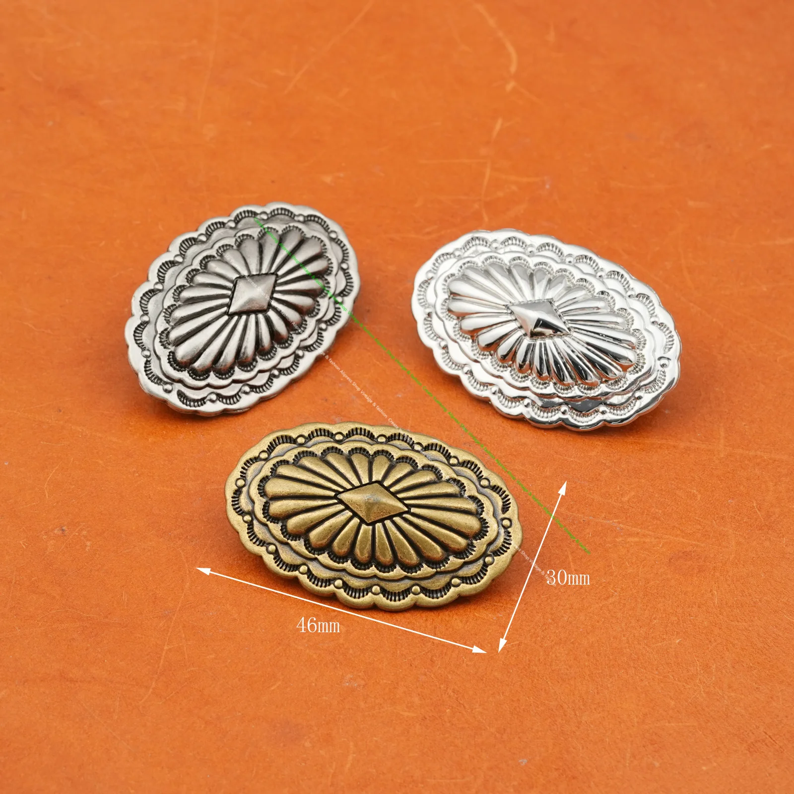6Pcs Solid Indian Southwestern Floral Diamond Scalloped Edge Leathercraft Belt Wallet Saddle Holsters Oval Concho Screwback