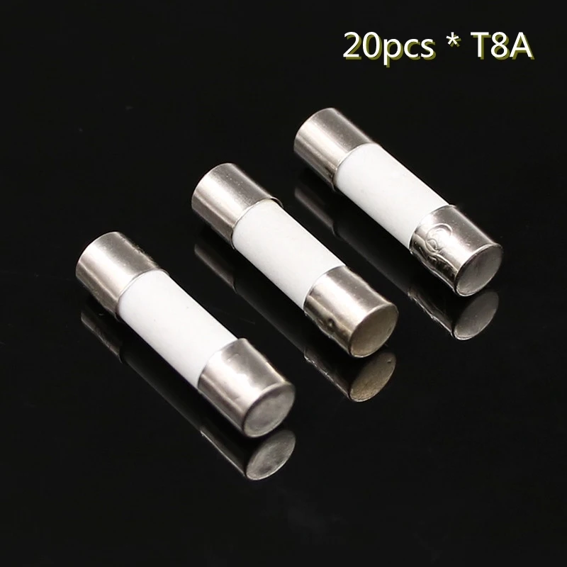 20pcs Cylindrical Ceramic Fuse 5x20mm 250V Slow Blow T1A T2A T2.5A T3.15A T4A T5A T6.3A T8A T10A