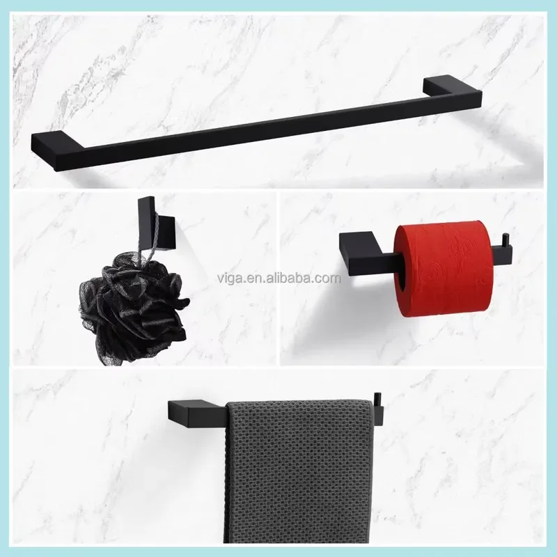 Matte Black Bathroom Accessories Set 5 Pieces, Wall Mounted Screw-In 24