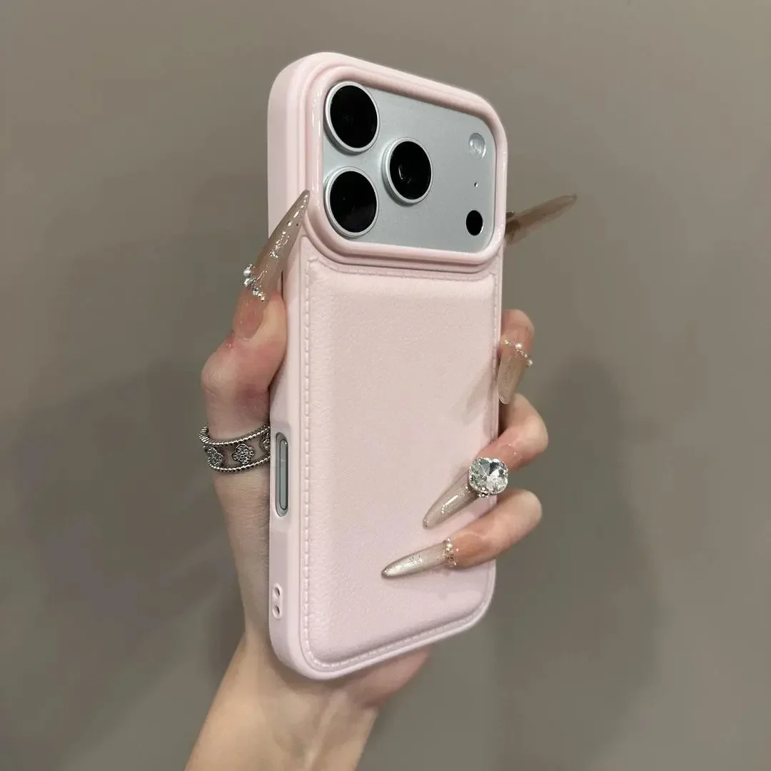 Korean ins Pink White and Blue Bulge Leather Phone Case For iPhone 17 AIR 16 15 14 13 12 11 Pro MAX Plus Y2K Shockproof Cover