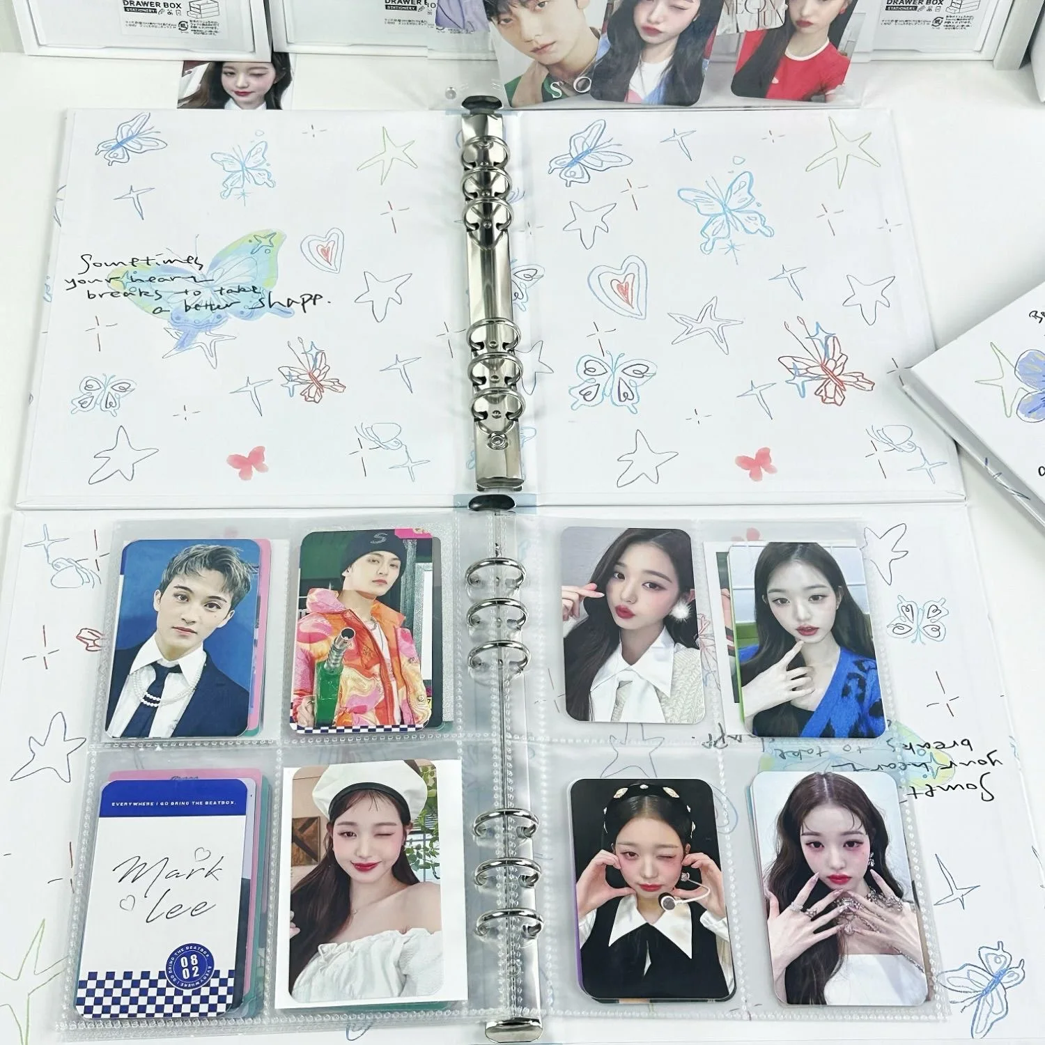 Ins Line Illustration Butterfly A5 Kpop Photocard Binder Collect Idol Photo Card Holder Super Hard Shell Star Fan Card Storage