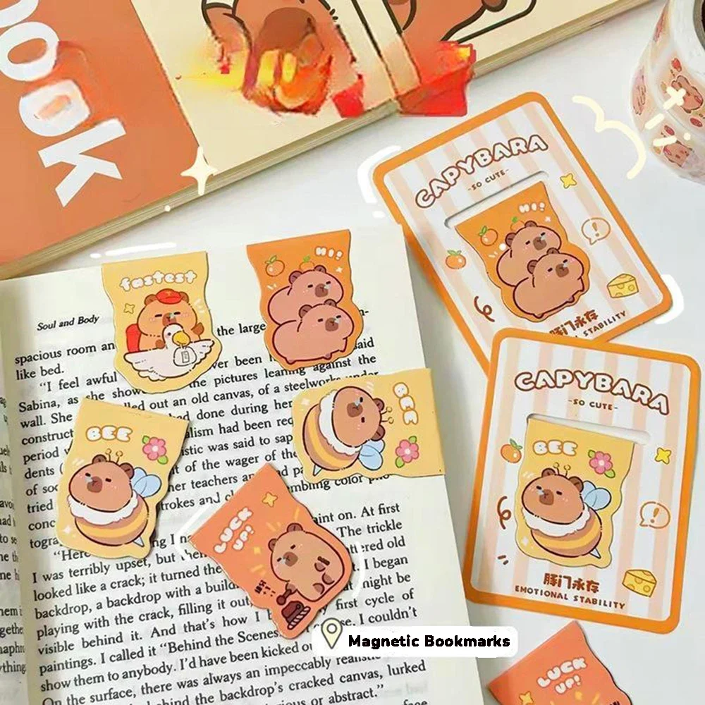 

Cartoon Capybara Magnetic Bookmark Double Sided Reading Page Clip Student Gifts Stationery