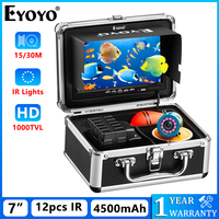 Eyoyo Underwater Fishing Camera 7 Inch LCD Monitor Waterproof 1000TVL Fish Finder 12 IR Lights 4500mAh Battery,15m/49ft&30m/98ft