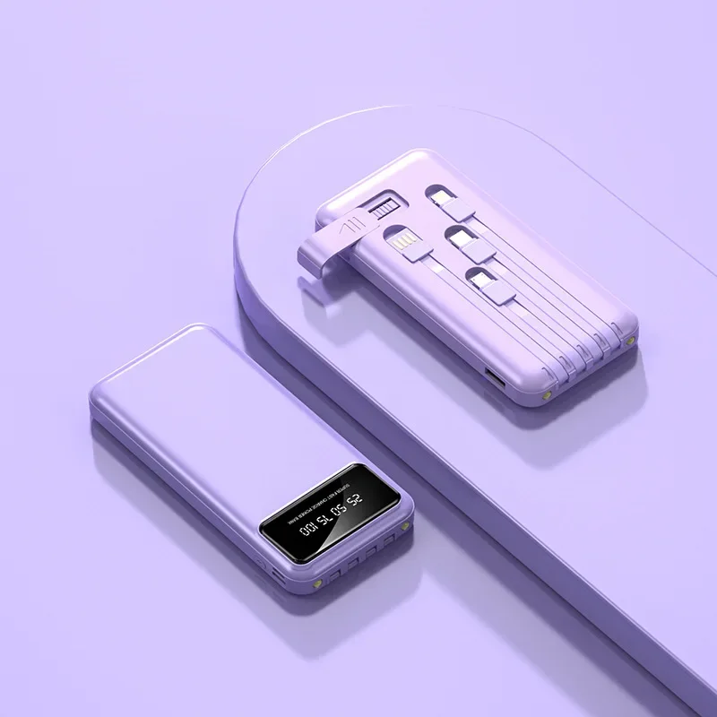 New Mini Portable Power Bank with Built-in Cable 20000mAh High Capacity Mobile Power Supply