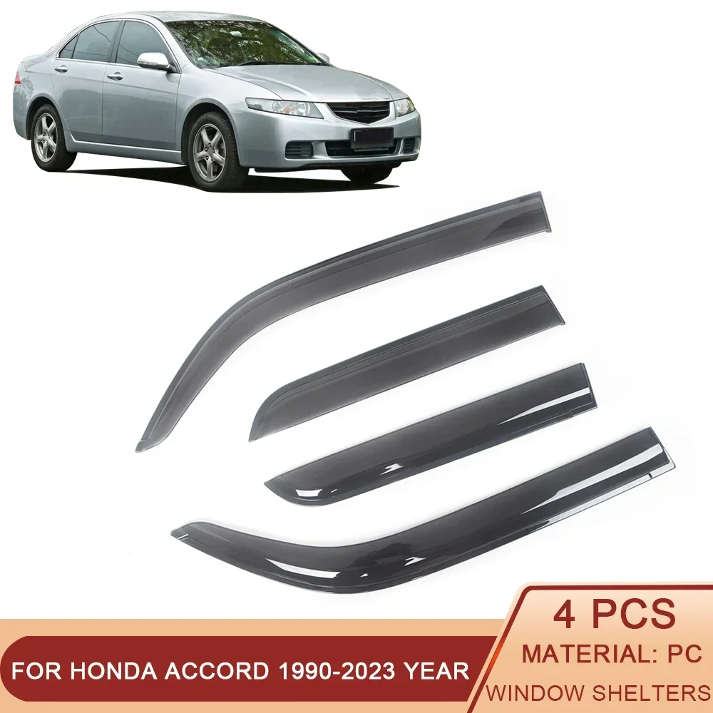 

For Honda Accord 1990-2023 Auto Side Window Wind Deflectors Visors Black Rain Guard Door Visor Vent Shades Dark Smoke Ventvisor