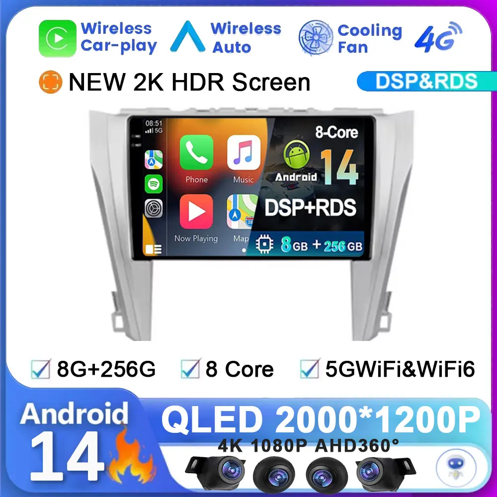 

Android 14 Car Radio For Toyota Camry 7 XV 50 55 2014 - 2017 Multimedia Video Player Navigation stereo GPS 4G CAM No 2din 2