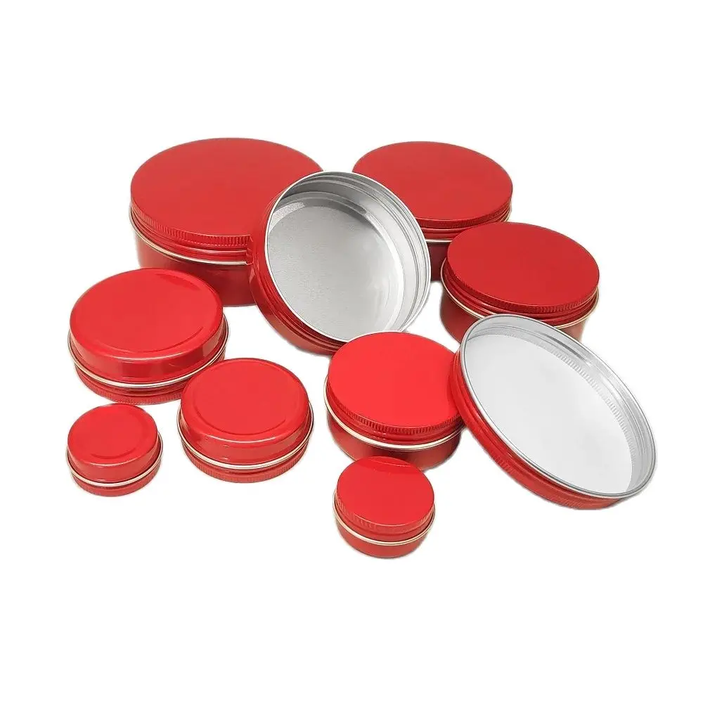 

30pcs , Empty Red Cosmetic Cream Container Clear Window Cap Metal Aluminum Jar Balm Bottle Tin Pot Cans Jars For Tea Candle