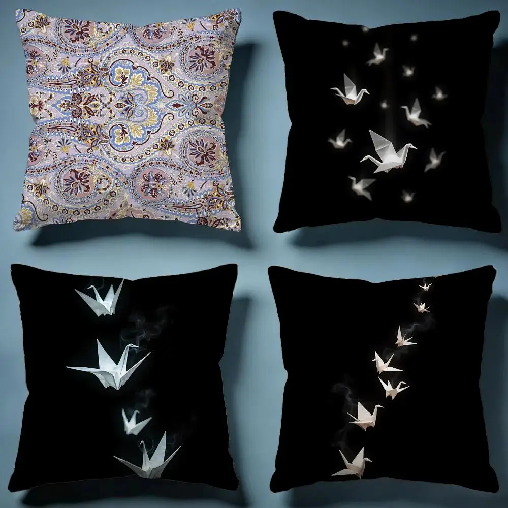 Thousand Paper Cranes Cushion Cover Soft Decorative Pillow Case Suitable for Bedroom Sofa Car Travel Use