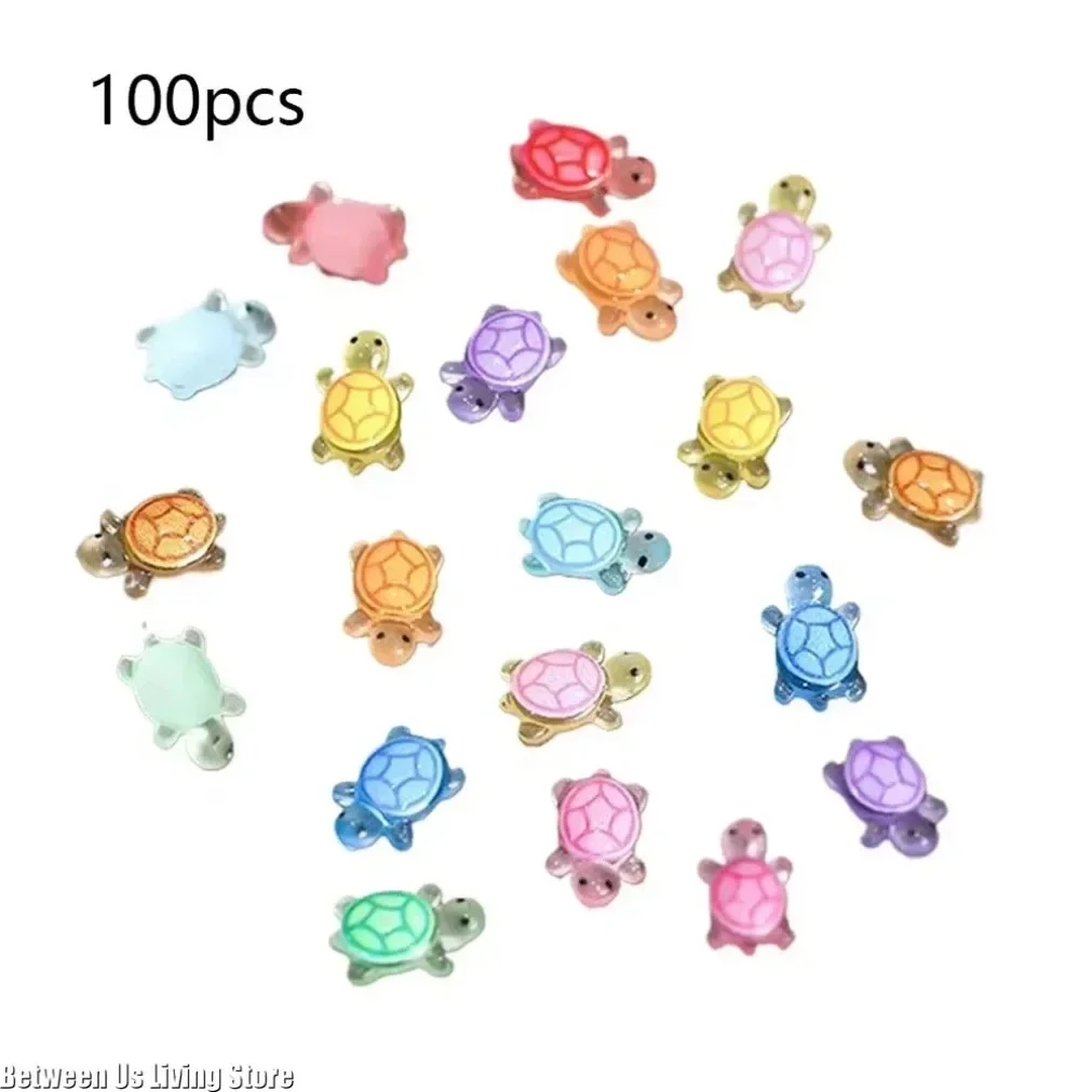 100Pcs Luminous Mini Resin Turtle Charms, Glow In Dark Turtle Mini Figurines, DIY Ornaments for Micro Landscape Decor