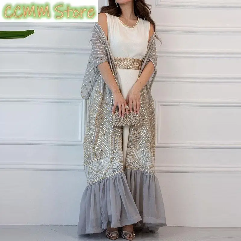 Urban Women Cardigan Bat-Sleeve Belt Pleated Vest Dress Two-Piece Set Summer Casual Printed Bohemia Dress Female Long Maxi Dress