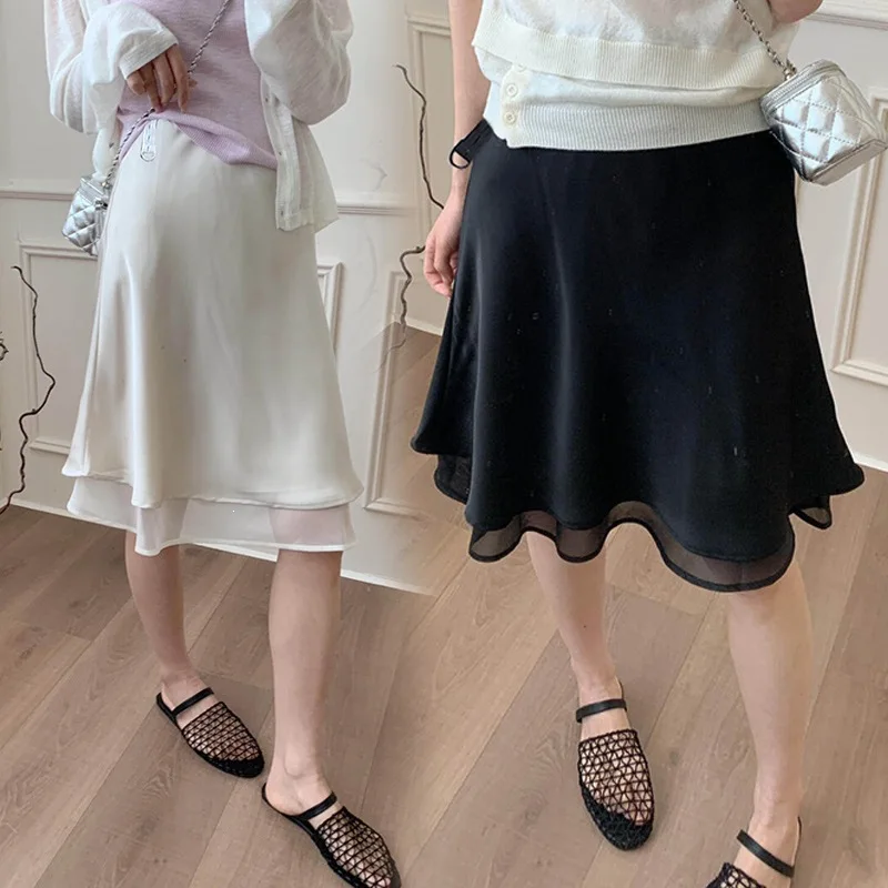 2026 New Summer Korean Style Maternity Skirt Double Layer Acetate Satin Pencil Midi Skirt Slim Hip Wrap Mid-Long Skirt Pregnant view 3