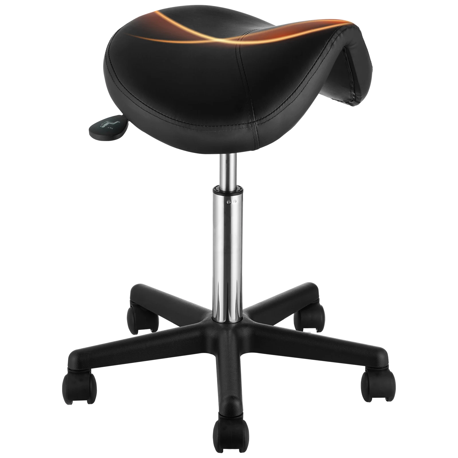 SucceBuy Ergonomic Saddle Stool w/ 5 Swivel Casters 360° Rotation 20.1-28 in Height Adjustable Round Stool for Bar Salon Office