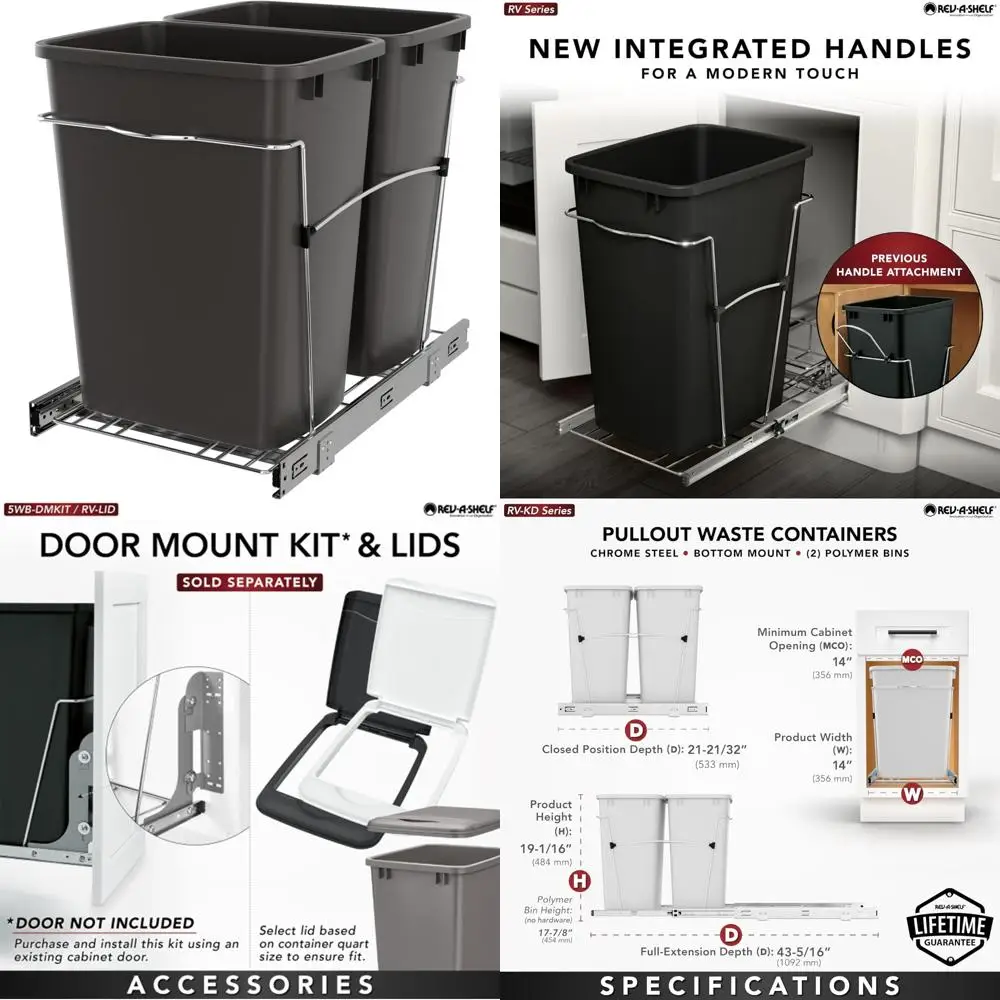 

Double Pullout Trash Can 35-Quart Kitchen Cabinet Garbage Recycling Bin with Full Extension Slides