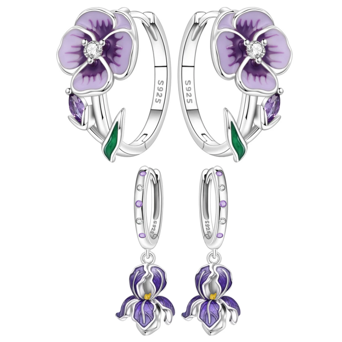 

PANPOKI Original 925 Sterling Silver Violet Flowers Earrings Women Hoop Earring Anniversary Jewelry Trendy Gifts