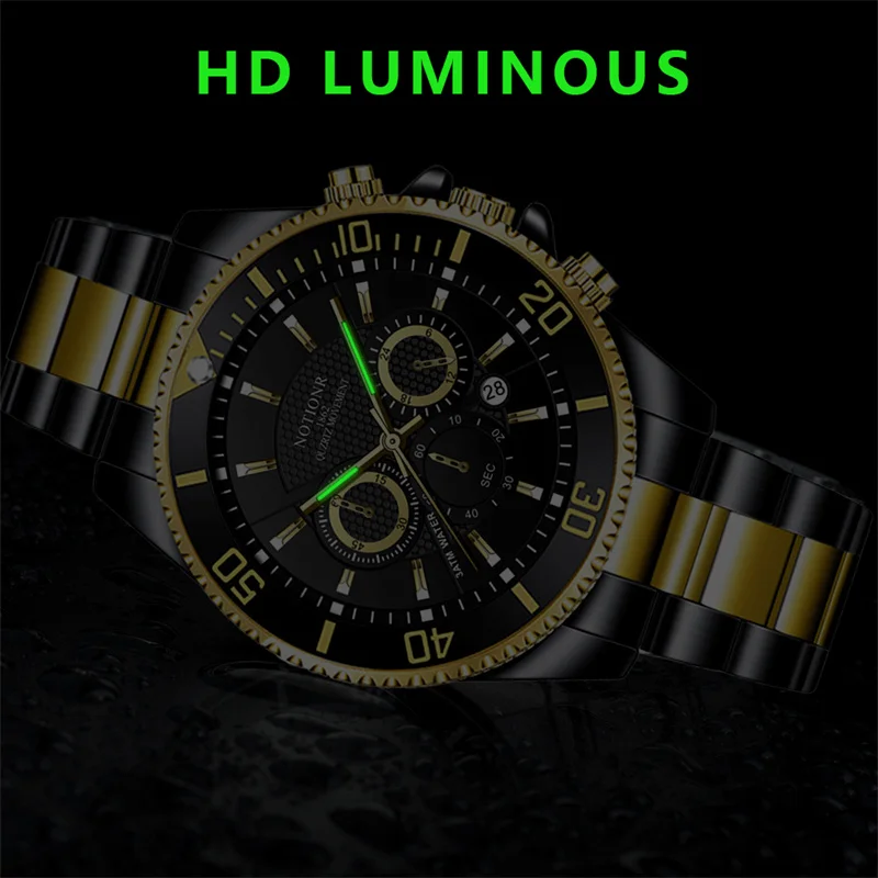 NOTIONR Luxury Men Blue Business Watches Fashion Mens Stainless Steel Quartz Watch Man Casual Luminous Clock montre homme