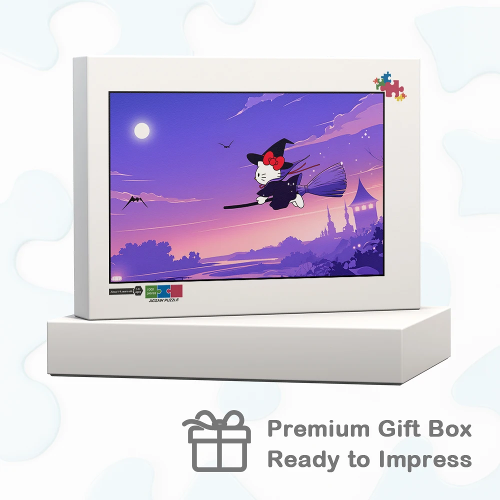 أحجية Hello Kitty Flying Broomstick من سلسلة Sanrio Halloween بتصميم فريد من نوعه لعبة ألغاز كرتونية سحرية بتصميم فريد من نوعه للبالغين