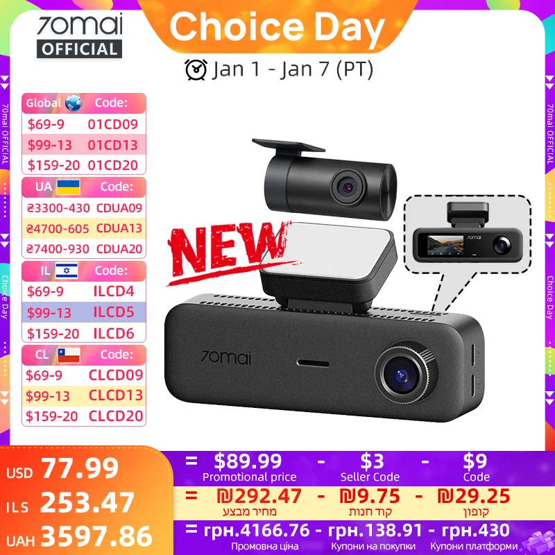 70mai t800e 3 csatornás Első 4k + hátsó 1080p + belső 1080p HDR szuperkapacitású GPS WiFi 6 70mai t800e fedélzeti kamera hangvezérléssel