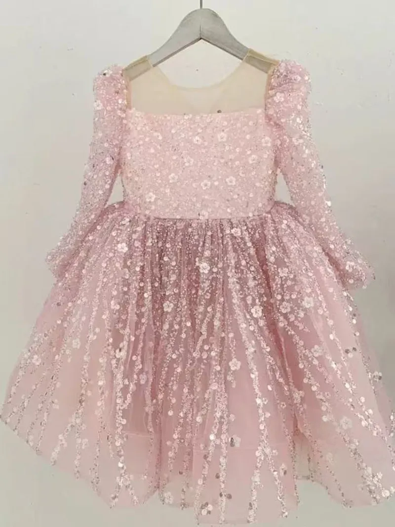 

2026 New Arrival Toddler Girls Birthday Princess Dress Long Sleeve Sequin Sparkle Tutu Party Dress for 80-160cm