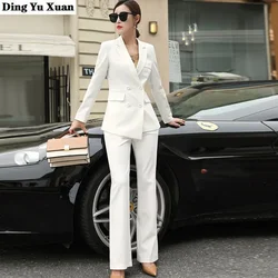 Women's Formal Pants Suits for Women Office Wear 2 Piece Jacket Set Outfit Black White Red Double Breasted Blazer Trouser Suite