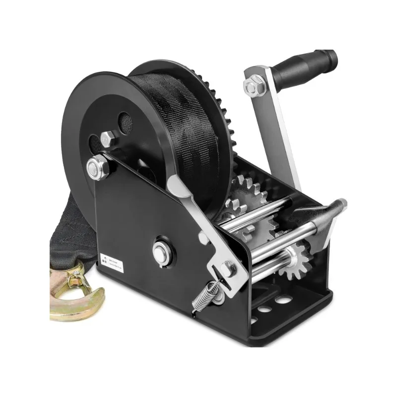 Boat Trailer Winch 3500lbs with 33ft Strap, Heavy Duty Hook Portable Hand Winch, Steel Cable 3500lb Winch