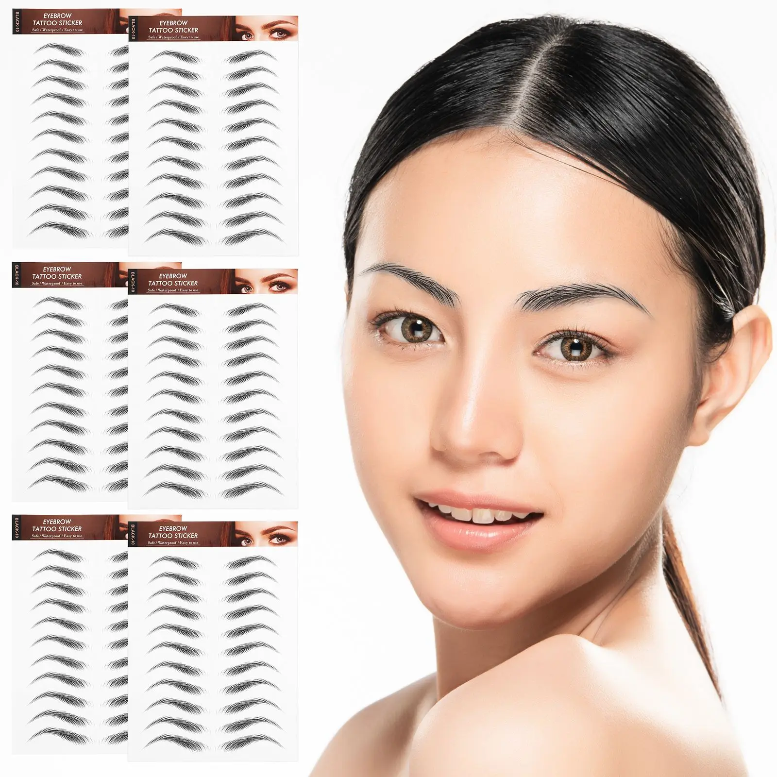6D Eyebrow Stickers Waterproof Temporary Tattoo 6 Sheets Black Peel Off Easy Apply Grooming Shaping Simulation PatchEyebrow
