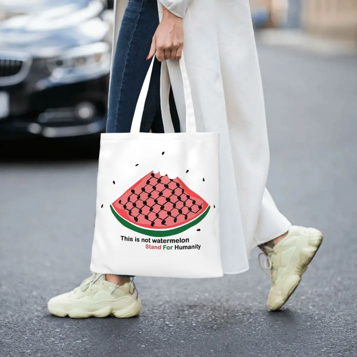 Keffiyeh This Is Not A Watermelon Canvas Tote Bag Simple style Unique Design Magritte Parody Watermelon Trend Bags for Women Men