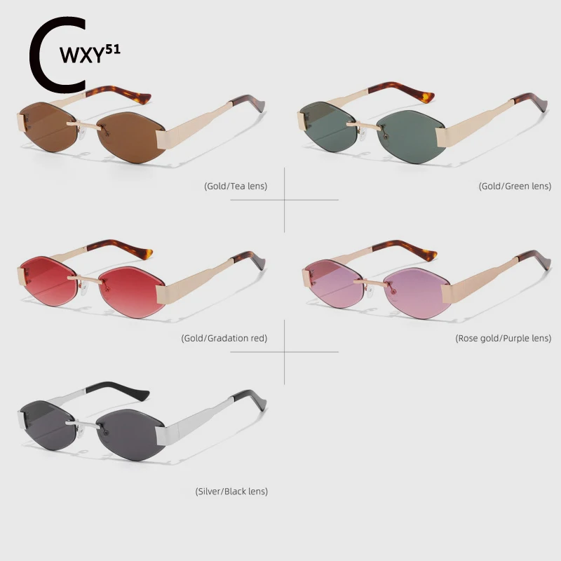 New Rimless Oval Sunglasses QJ9290 Designer Handmade UV400 Fashion Personality Color Lens Retro Sunglasses Street Shot Woman