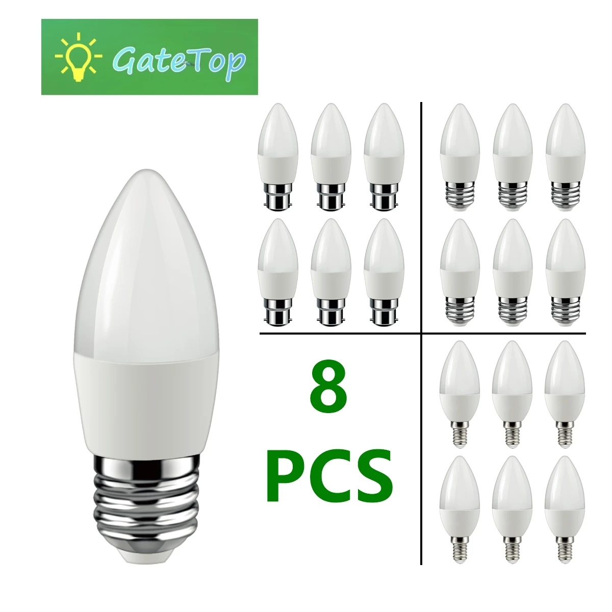 Mini lâmpada LED para sala de estar e quarto de criança, lâmpada de vela, lúmen ultra alto, sem cintilação, 220V, E14, E27, B22, 3W-7W, 8 peças por lote