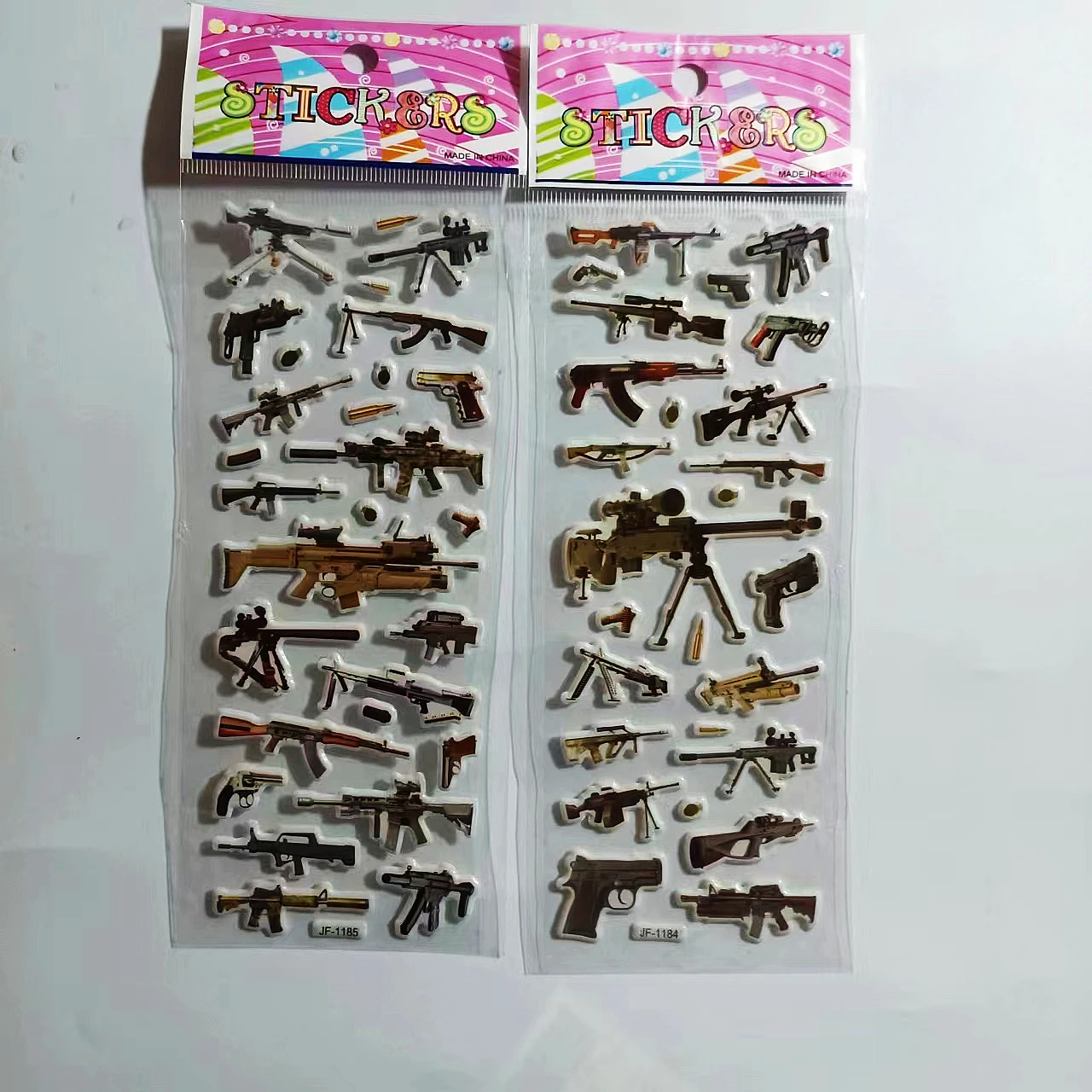 6pcs Pistol Gun Sticker With Sniper Gun AK-47 Desert Eagle M16 Rifle Revolver Submachine Gun Bubble Sticker for Reward Boys Gift