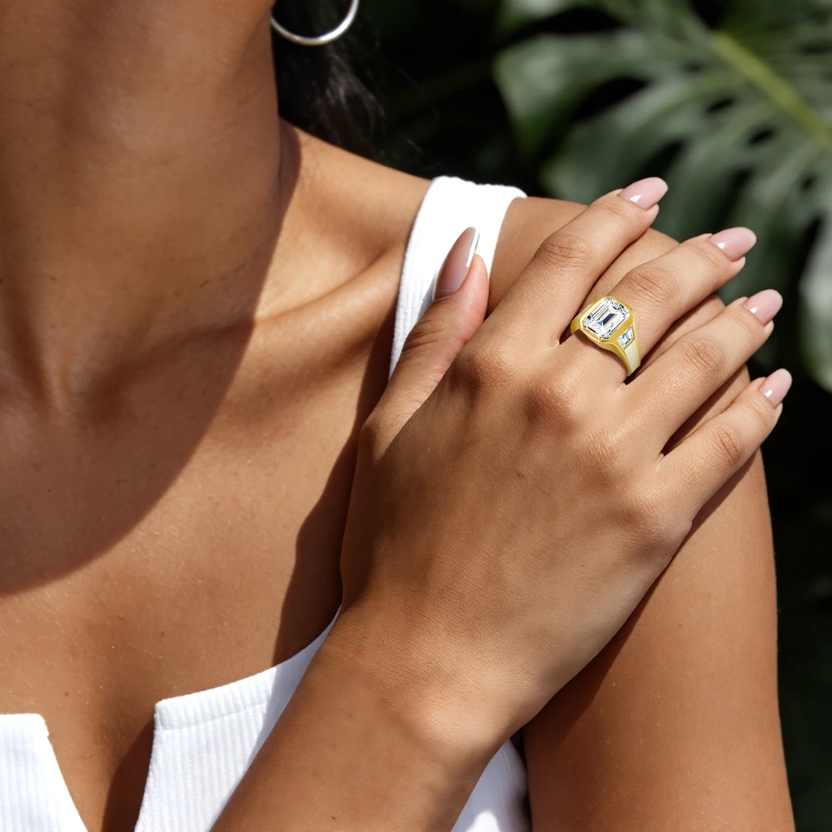 3CT Smaragdschliff Moissanit-Ringe für Männer und Frauen D VVS1 Drei-Stein-Verlobungsring mit seitlichem Trapez 925 Silber Hochzeitsschmuck – Detail 5