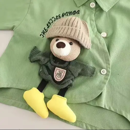 Baby-Jungen-Teddybär-Puppen-2-teiliges-Outfit-Set, Hemd und Hose, Herbstkleidung für Kleinkinder, Baumwollmischung, langärmelig, Größe 80-120 – Detail 4