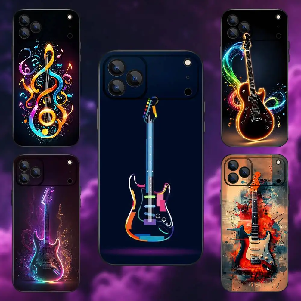 

Musical Guitar Art Phone Case For iPhone 17,16,15,14,13,12,Pro,Max,Plus,E,SE4,Air,Mini Black Soft Box