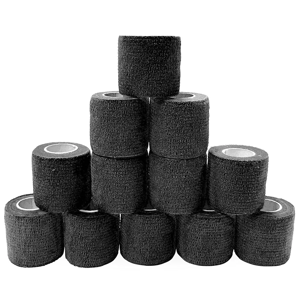 12 Pcs Black Elastic Self-Adhesive Bandage 5 cm Sports Fixed Elastic Bandage for Sports Injuries and Pet Treatment