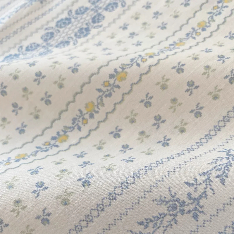 145 cm * 50 cm Katoenen Stoffen Blauw Gestreept Bloemenpatroon Geschikt Voor DIY Speelgoed Poppenkleertjes Jurken Hoofddoeken Stoffen