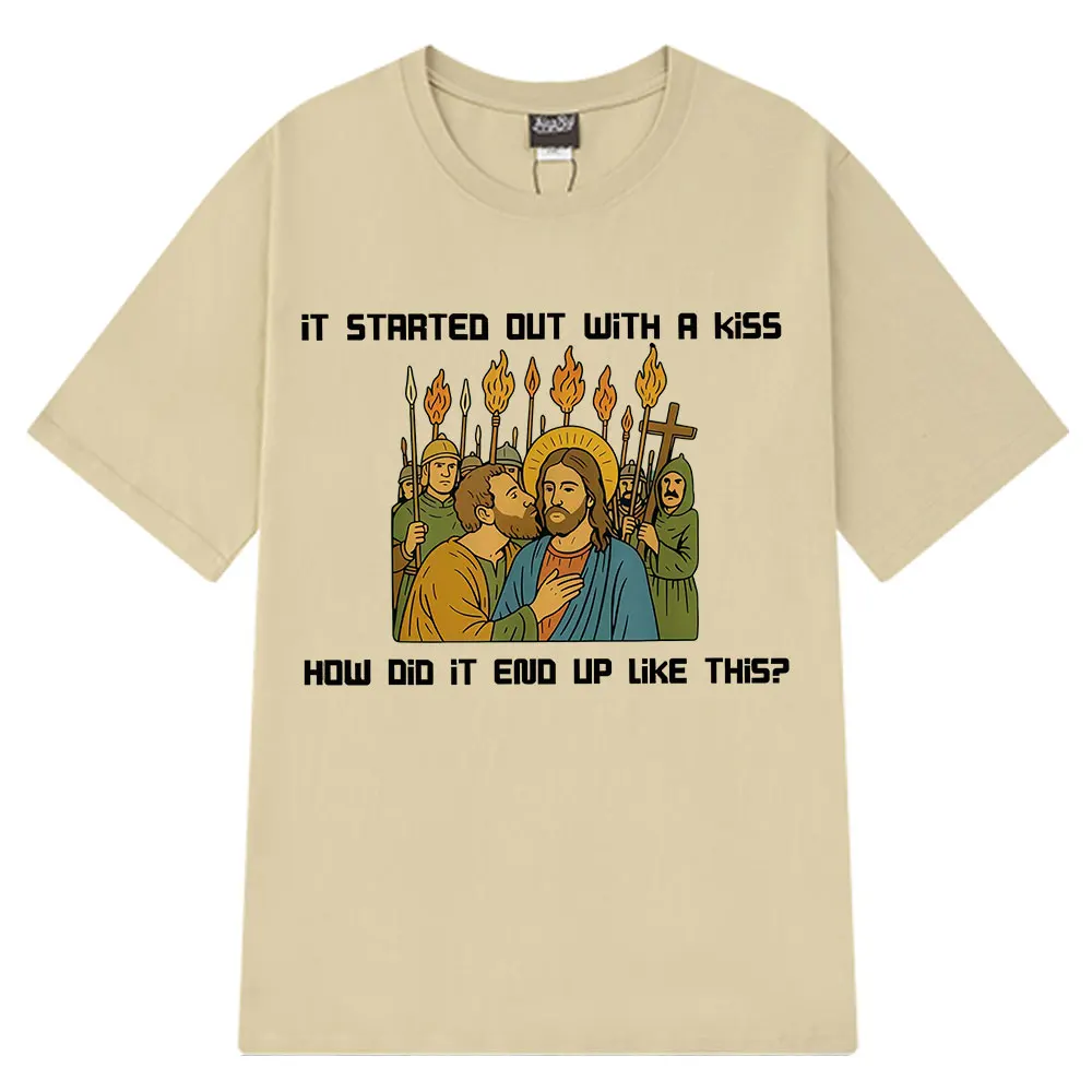 لقد بدأت بقبلة كيف ينتهي مثل للجنسين هذا مضحك ميمي تي شيرت الصيف القطن Harajuku عادية للجنسين تي شيرت