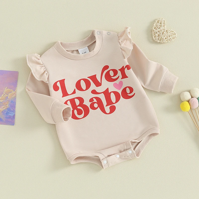 

Infant Girls Hooded Sweatshirts Rompers Valentine s Day Outfits with Heart Print Crew Neck Long Sleeve Baby s