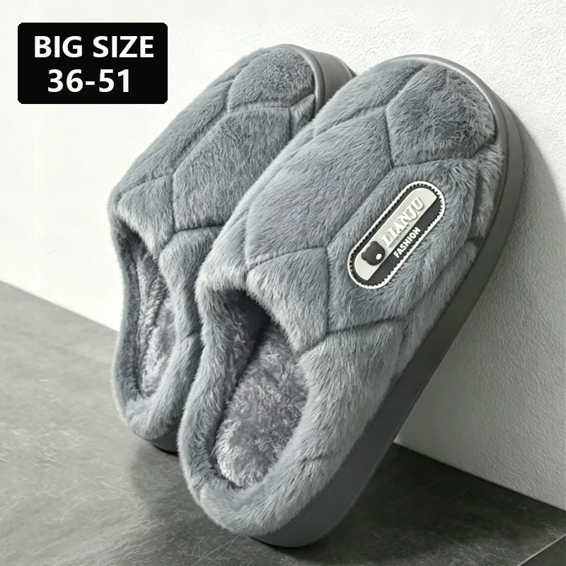 Big Size Winter Warm Plush Men Slippers Non Slip Soft Shoes Comfort Flat Heel Indoor Bedroom Couple's Slippers for Home Shoes