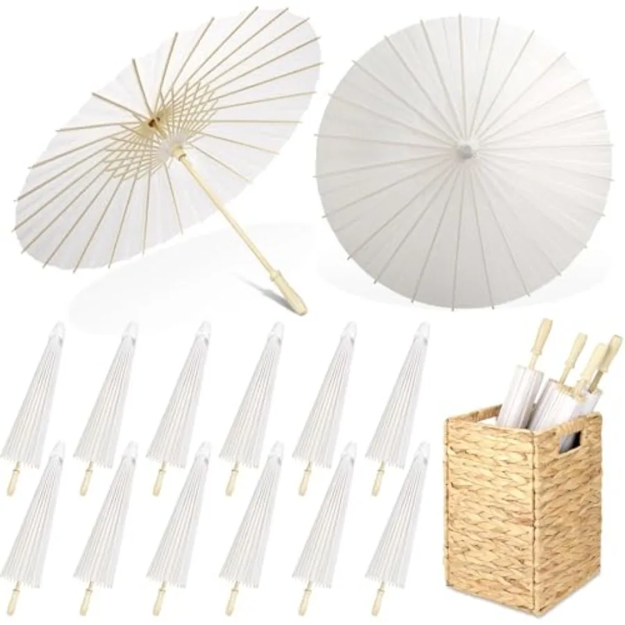 

Aodaer 12 Pieces White Paper Umbrella 33 Inches Decorative Oiled Umbrella with Foldable Storage Box Chinese Japanese Parasol Um