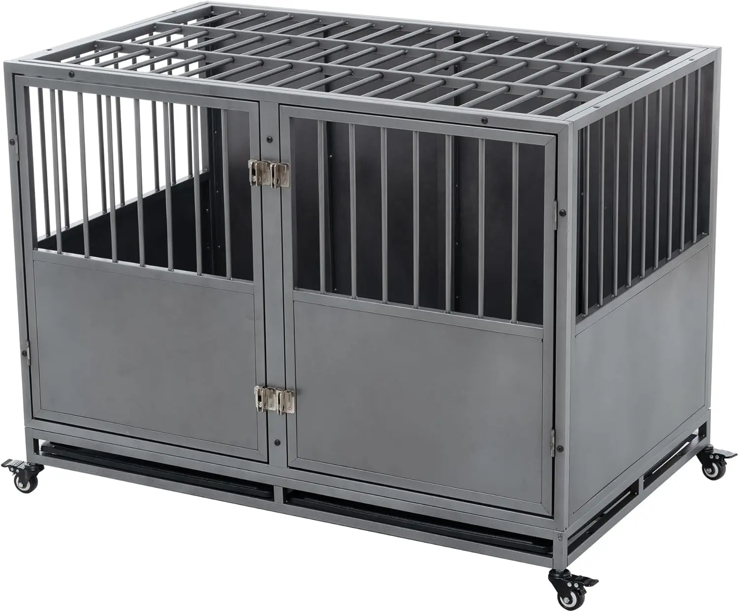 48 Inch Heavy-Duty Dog Crate With Double Door Wheels Carbon Steel Escape Dog Cage For Small Medium Large Dogs Silver One Size