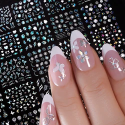 30PC/Set 3D Silver Laser Star/Flower/Heart Nail Sticker Butterfly Petal Leaves Decals Holographic Adhesive 6.5*5.5cm Nail $%GT