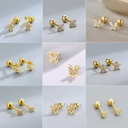 2Pcs Helix Ear Piercing Stud Earrings for Women Zircon Heart Butterfly Ear Tragus Cartilage Piercing Accessories Jewelry Gift