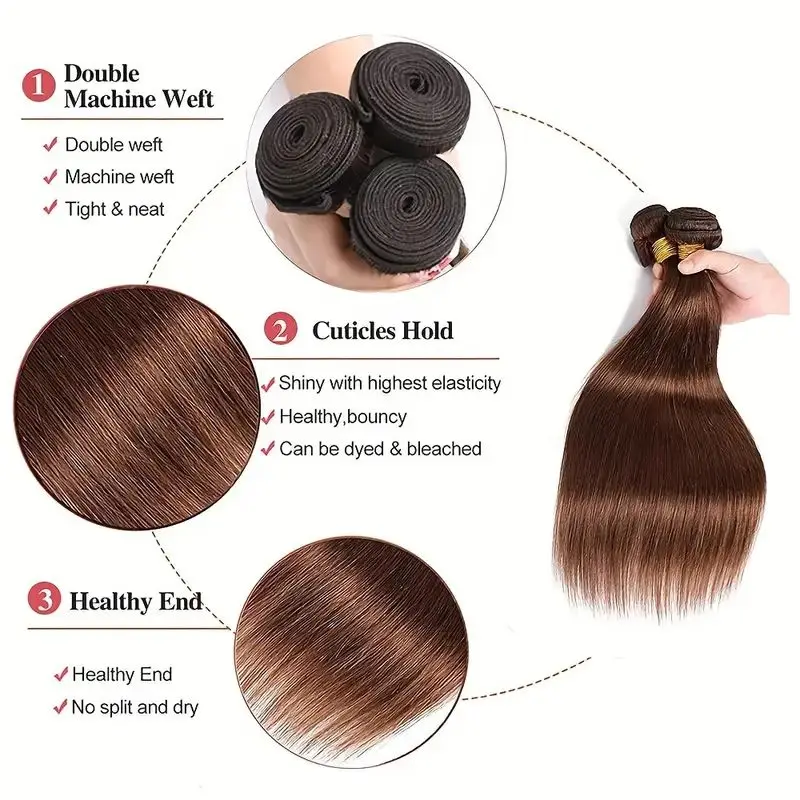 Bundel coklat rambut manusia bundel lurus coklat muda #4 bundel rambut manusia lurus Brasil belum diproses rambut manusia Brasil