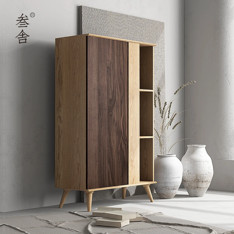 Tea Room Cabinet Black Walnut White Oak Storage Cabinet Modern Simple Storage Cabinet Original Wood New Chinese Short Bookcase