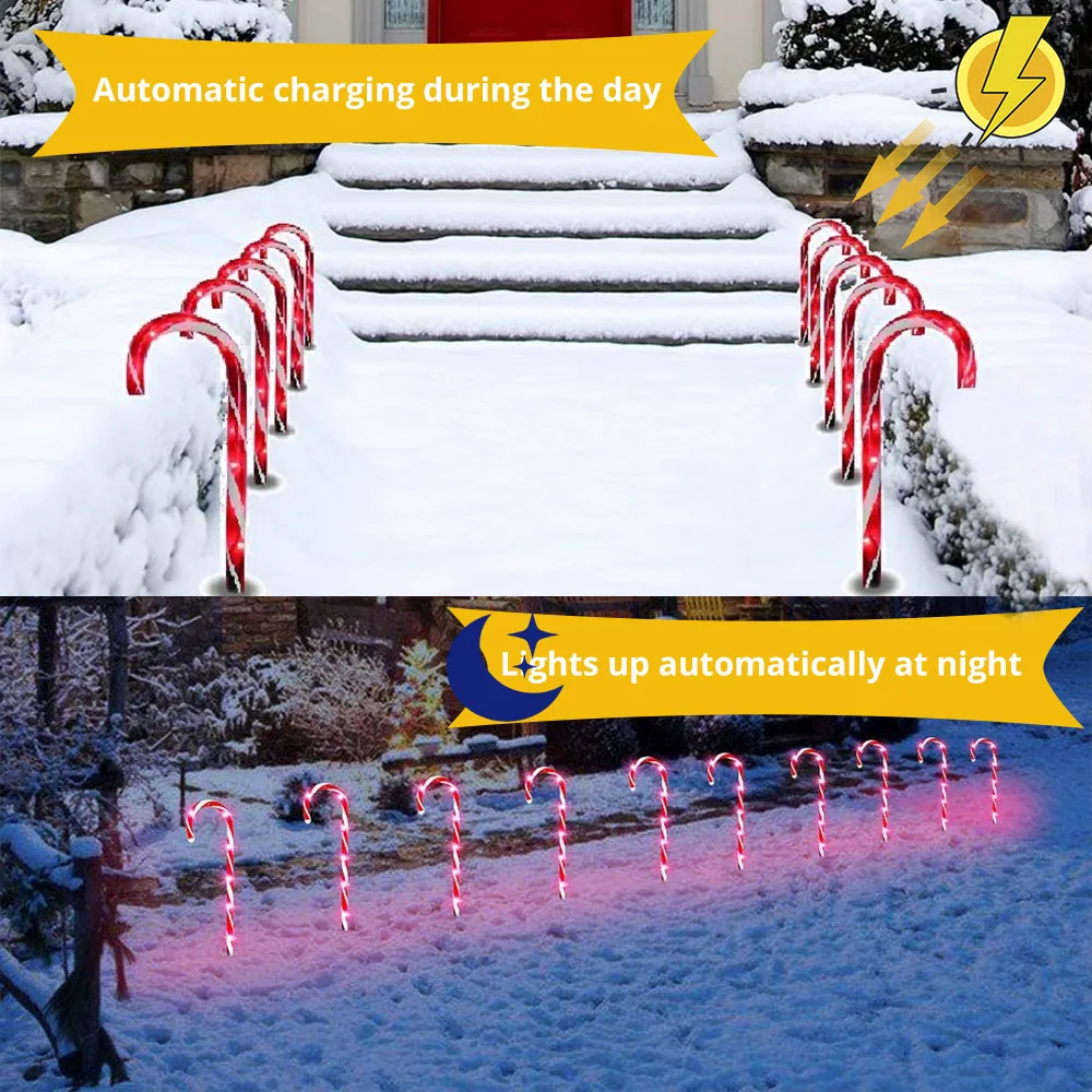 Imagem -03 - Led Solar Energy Christmas Candy Cane Lamp Interior e Exterior Road Marking Decorativo Férias Jardim Gramado Post