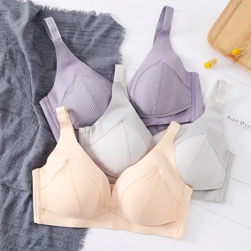 

Nursing Underwear Summer Thin Section Of Non-Marking Bra Deep V Gathered Anti-Sagging Front Open Buckle Breastfeeding Comfortabl