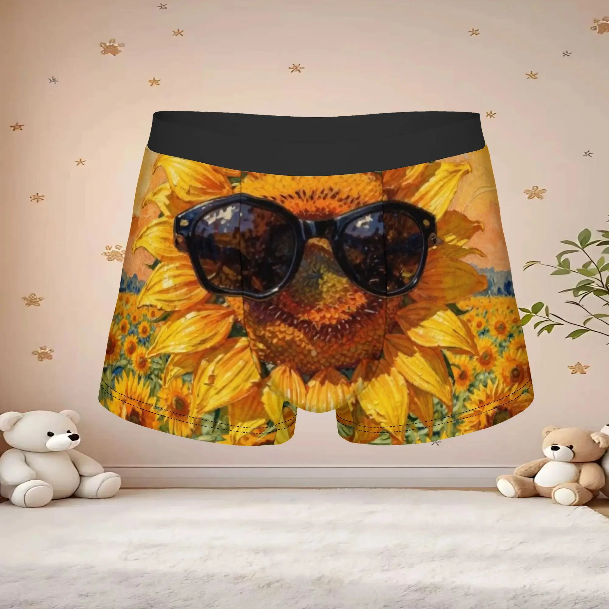 1pc Popular Sunflower Oil Paint boxers  Novelty Panties Men's Underwear Ventilate Shorts Boxer Briefs