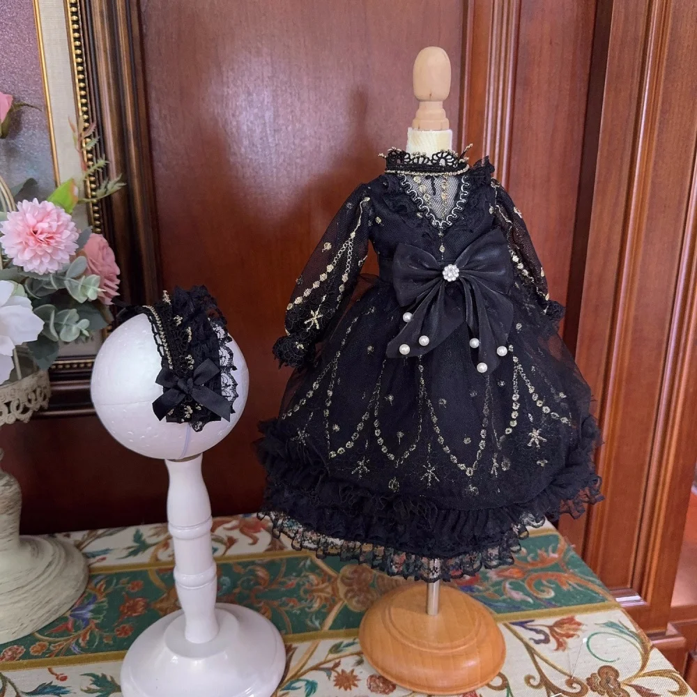 bjd Doll clothes suitable for 1/6 1/4 1/3 Blythe size Dark Wind Black lace Pearl dress doll accessories